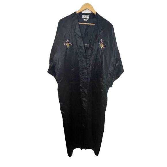 VTG MCM Asian Black Silk Embroidered Golden Chinese Dragon Robe Kimono Sz S/M/L - Picture 10 of 16